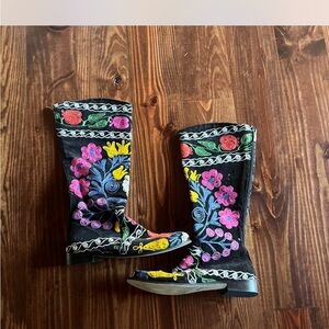 Floral Embroidered Over the Knee Boots